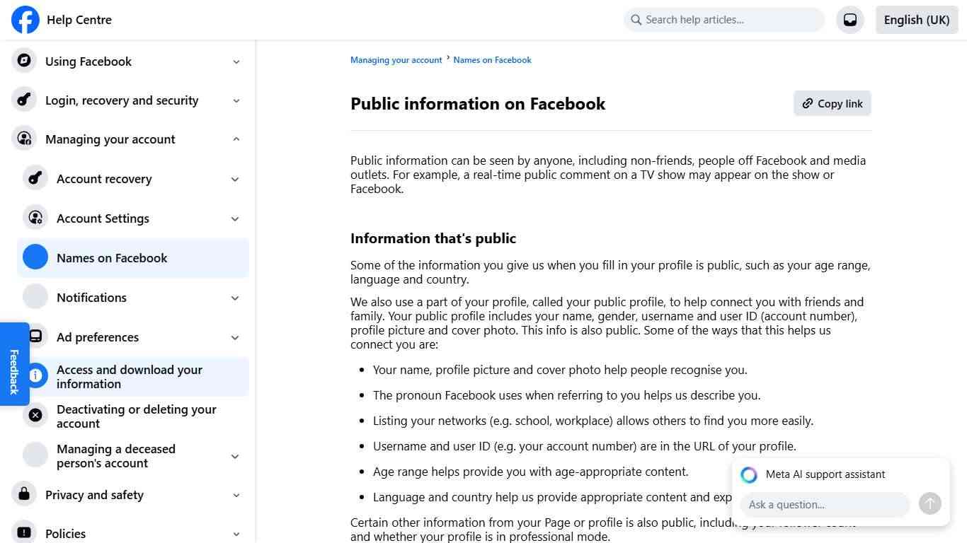 Public information on Facebook Facebook Help Centre