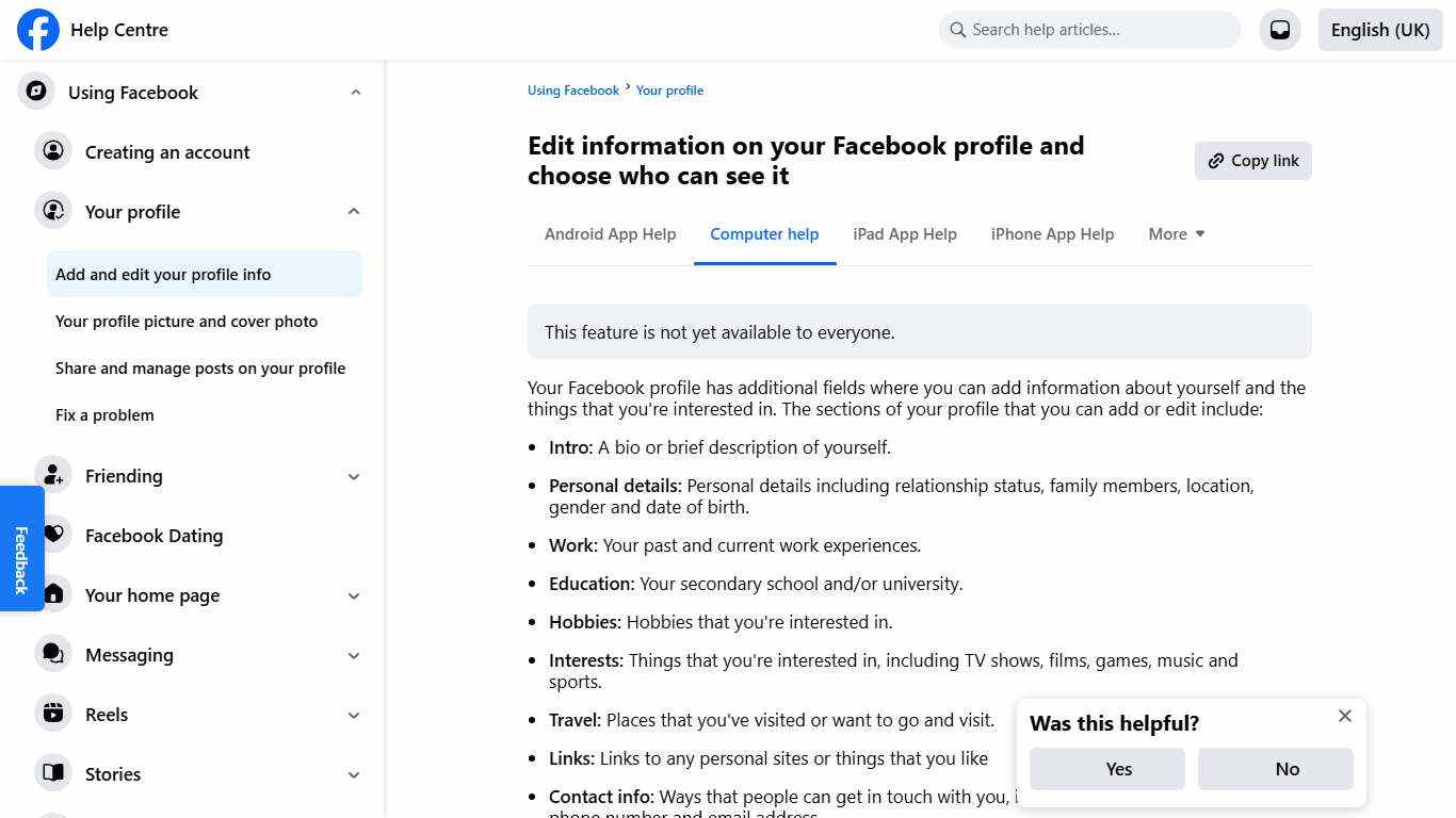 Edit information on your Facebook profile and choose who can see it Facebook Help Centre