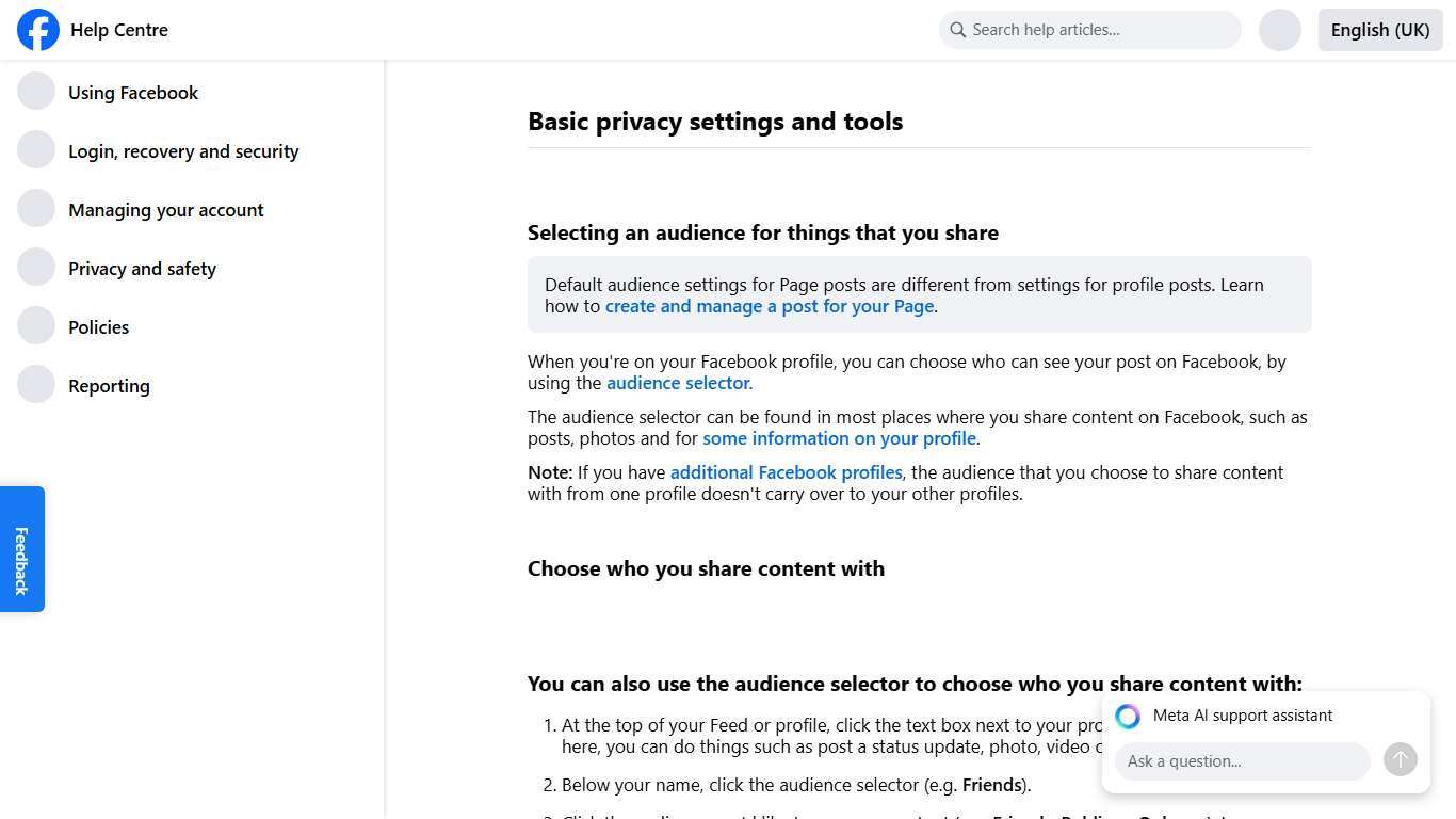 Basic privacy settings and tools Facebook Help Centre